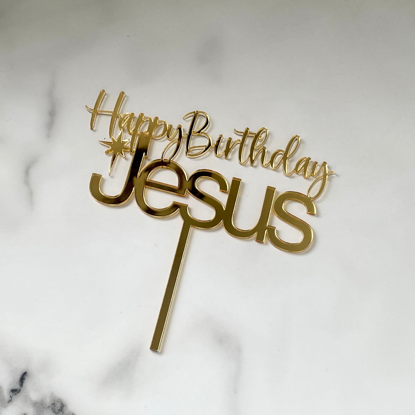 Happy Birthday Jesus | Cake Topper | Elegant Mirrored Acrylic Design