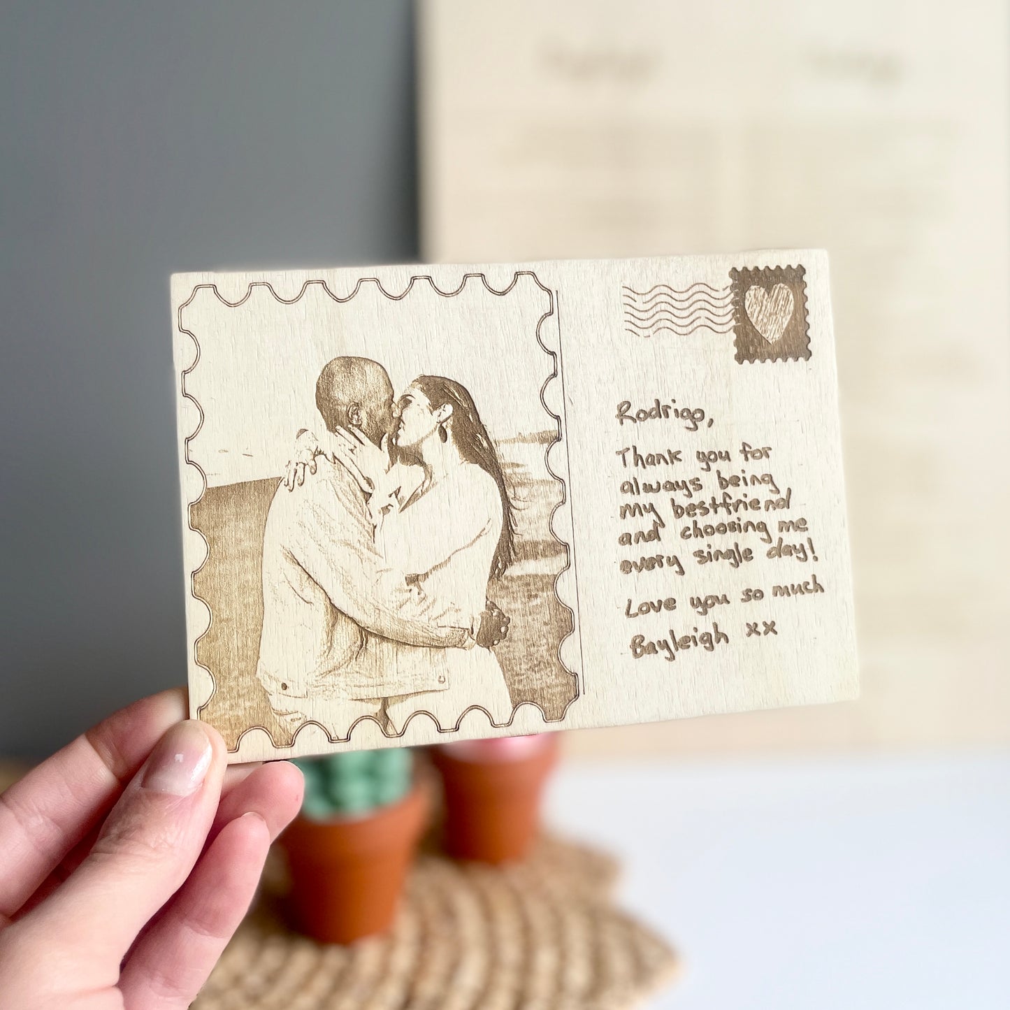 Wooden Handwritten Love Note Postcard