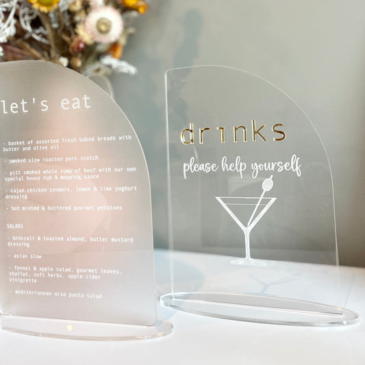 Drinks Menu Sign | Clear Acrylic