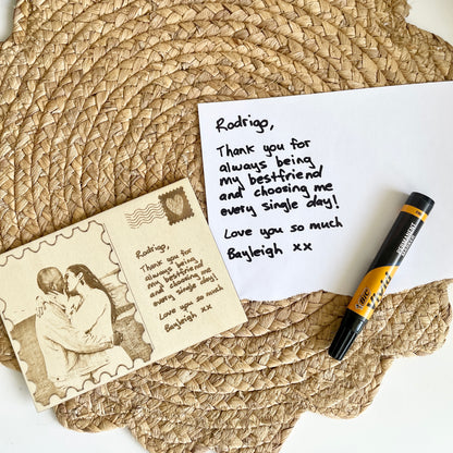 Wooden Handwritten Love Note Postcard