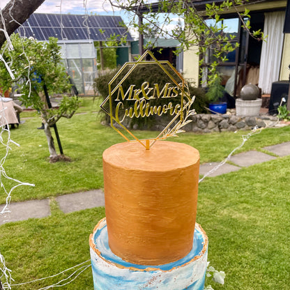 Hexagon Mr and Mrs Cake Topper