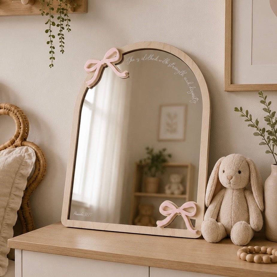 Biblical Affirmation Mirror SVG File | Clothed with Strength & Dignity | Bow - Remarkable Creations