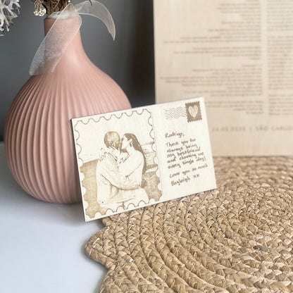 Wooden Handwritten Love Note Postcard