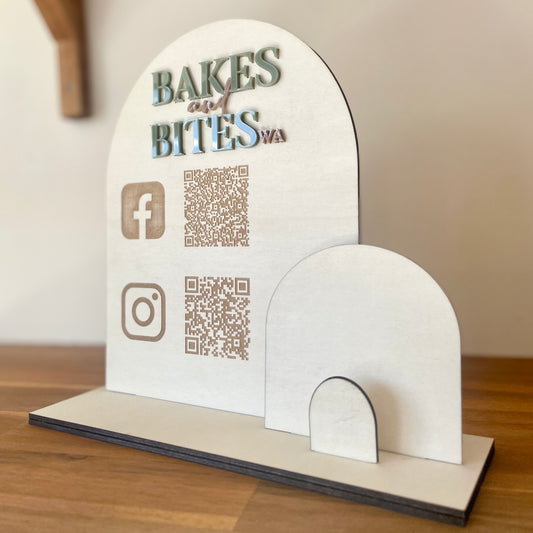 Wooden QR Code Sign | Large | with Business Card Holder Panel
