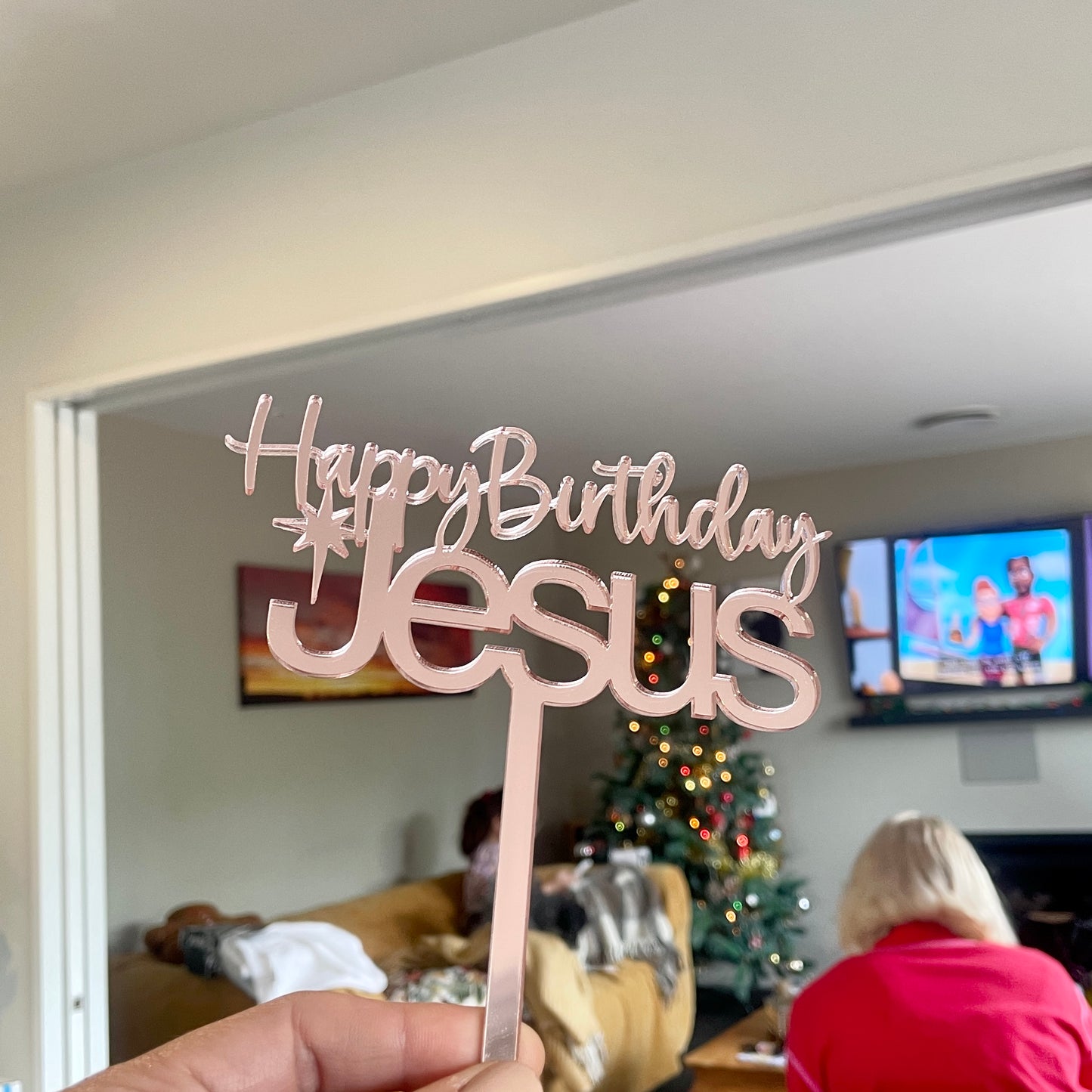 Happy Birthday Jesus | Cake Topper | Elegant Mirrored Acrylic Design