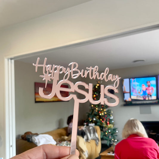 Happy Birthday Jesus | Cake Topper | Elegant Mirrored Acrylic Design