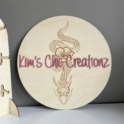 Business Logo Sign | Engraved | Round | Wooden with Acrylic Lettering