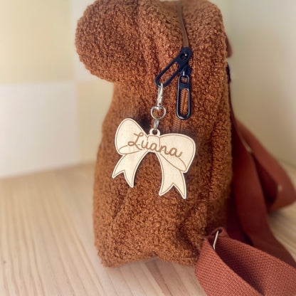 Wooden Bow Bag Tag | Engraved Single Layer