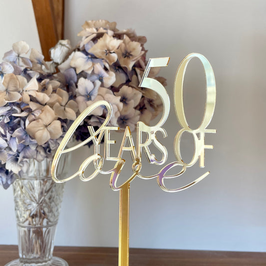 50 Years of Love Cake Topper | Single Layer | Mirrored Acrylic