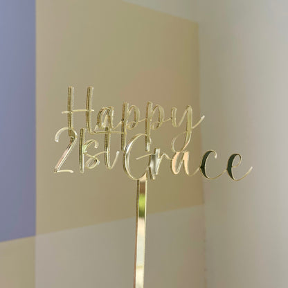 Happy 21st Cake Topper | Mirrored Acrylic | Single Layer