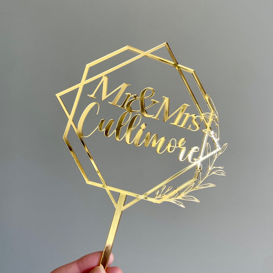 Hexagon Mr and Mrs Cake Topper