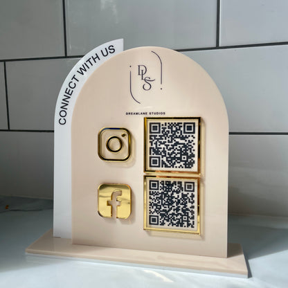 QR Code Tabletop Sign | Wide Double Panel Acrylic | 2 QR Codes + Custom Logo - Remarkable Creations