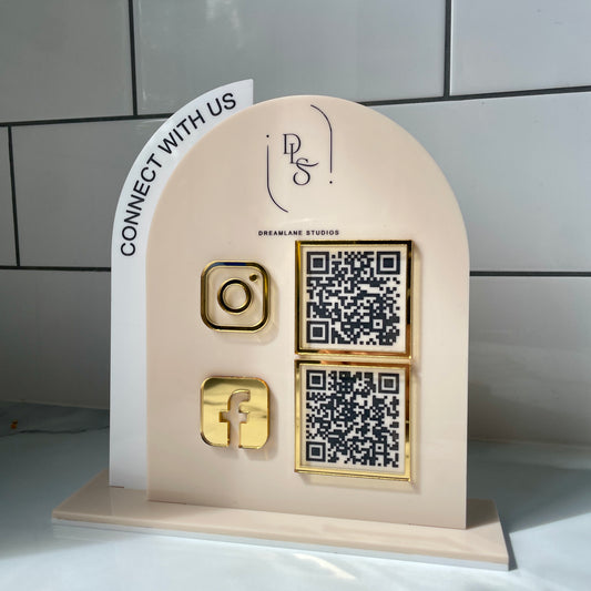 QR Code Tabletop Sign | Wide Double Panel Acrylic | 2 QR Codes + Custom Logo - Remarkable Creations