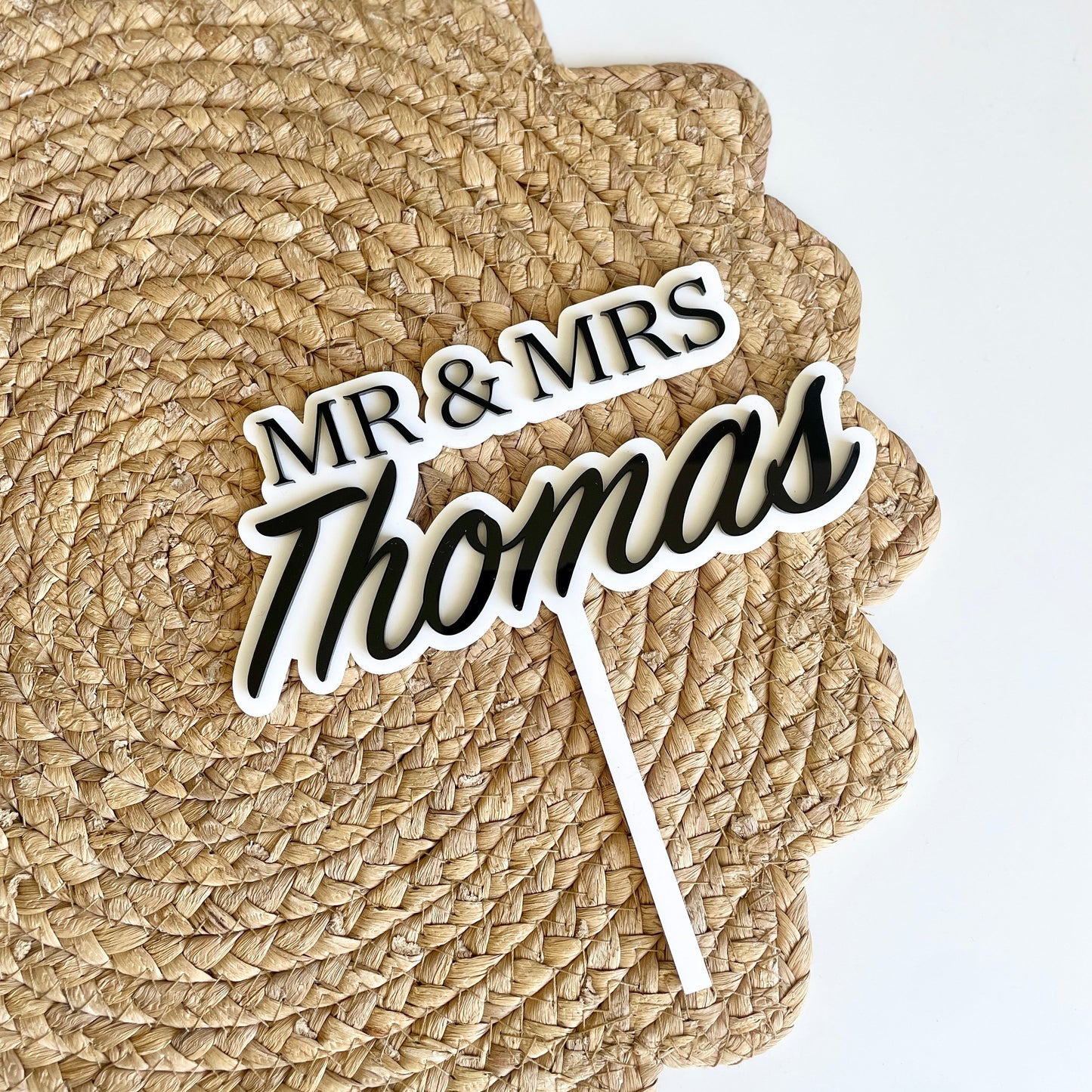 Mr and Mrs Cake Topper | Black and White | Double Layer - Remarkable Creations