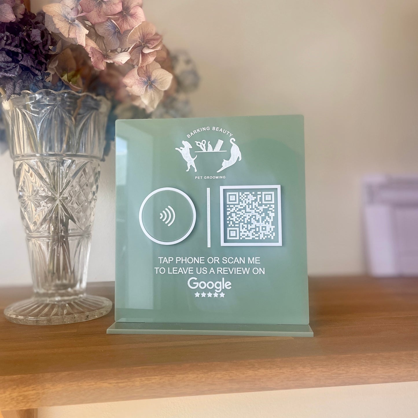Leave a Review Sign | Custom Logo, QR code and NFC | Tabletop Sign - Remarkable Creations