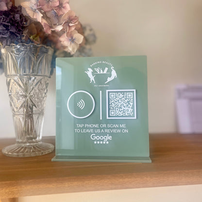 Leave a Review Sign | Custom Logo, QR code and NFC | Tabletop Sign - Remarkable Creations