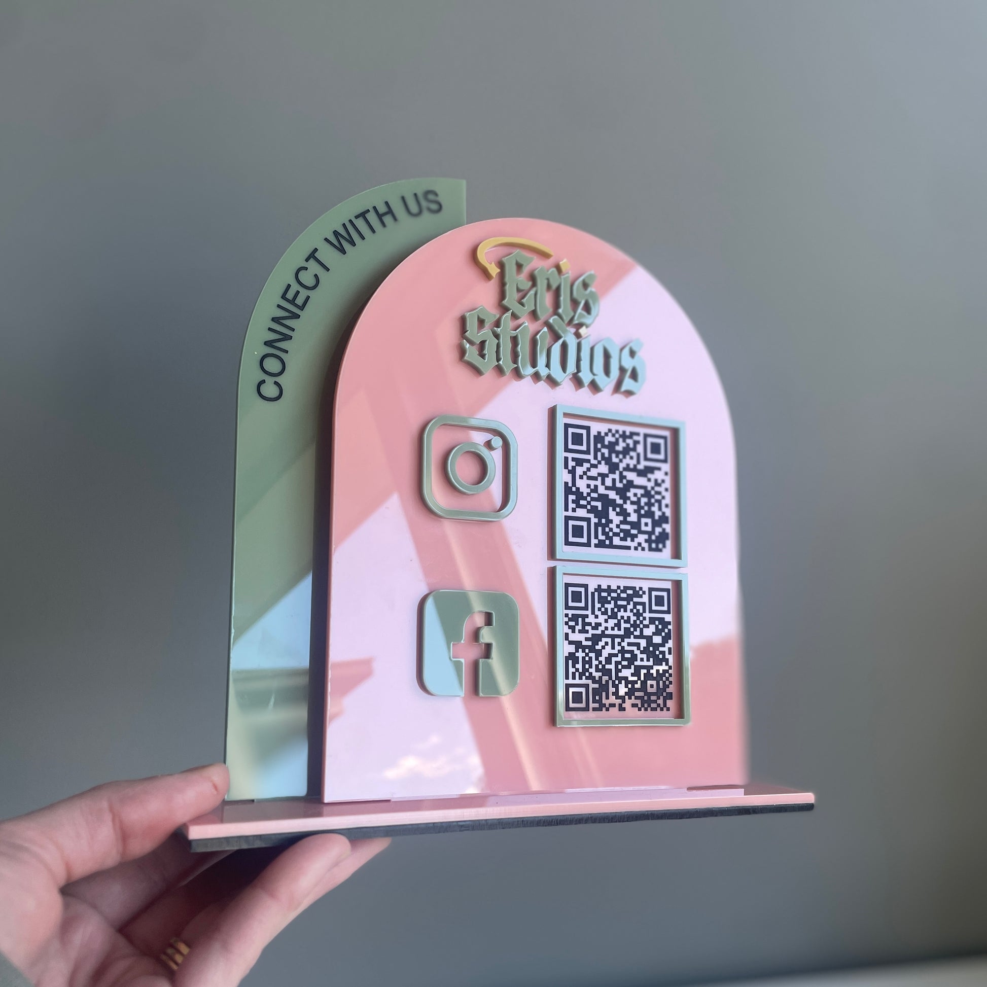 QR Code Tabletop Sign | Double Panel | 2 QR Codes | Custom Logo, Colours and Text - Remarkable Creations