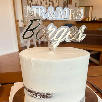 Mr and Mrs Cake Topper | Mirrored Acrylic | Double Layer - Remarkable Creations