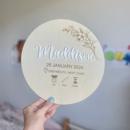 Birth Details Round Plaque
