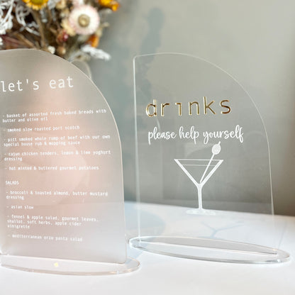Drinks Menu Sign | Clear Acrylic