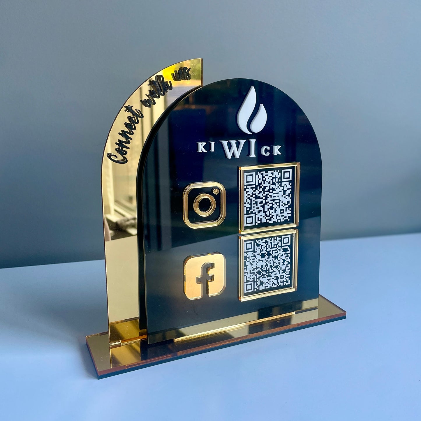 QR Code Sign | Double Panel Mirrored Acrylic | 2 QR Codes - Remarkable Creations