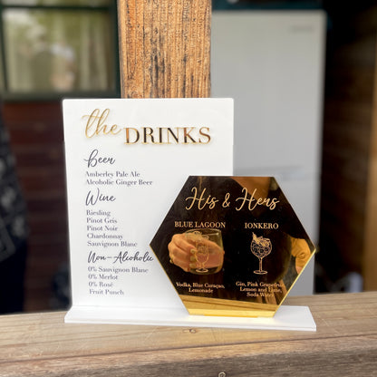 Bar Sign | Mirror Acrylic Panel | His and Hers Cocktails - Remarkable Creations